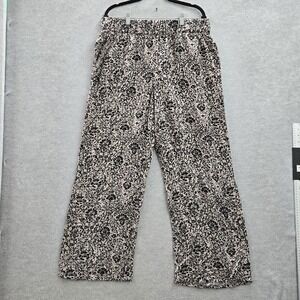 Soft Surroundings Women Pants L Beige Floral Boho Relaxed 26"